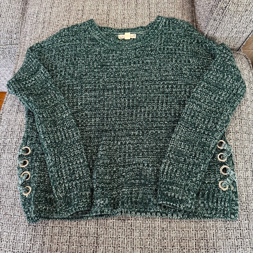 It's Our Time Dark Green Knit Sweater with Side Details